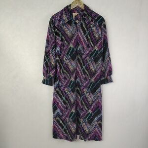 Vintage 60s Mixe Modes Womens Colorful Plus Size Geometric Midi Dress Psychedeli